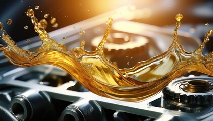 Oil wave splashing in Car engine with lubricant oil. Concept of lubricate motor oil and Gear 