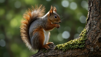 Squirrel perched on a tree.