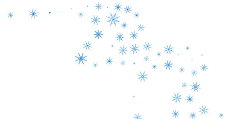 Snowflakes. Snow, snowfall. Falling scattered blue snowflakes on a white background.