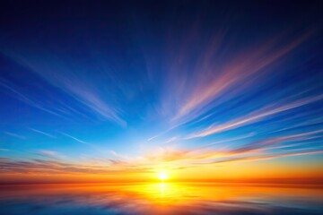 Obraz premium Abstract gradient sunrise in the sky with blue and orange natural background, captured with a wide-angle lens, natural, horizon, tranquil, peaceful, vibrant, wide-angle, background