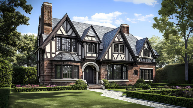Luxury tudor style homes. Tudor Architecture. Illustration