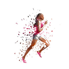 Run, running woman, isolated vector silhouette. Side view. Female runner