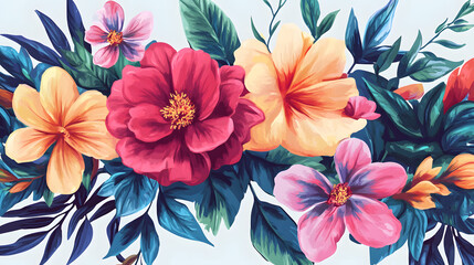 Fototapeta premium Hand-painted realistic floral pattern background