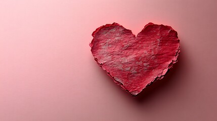 A red paper heart shape on a pink background.