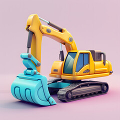 Fototapeta premium An engaging cartoon excavator is designed to captivate children for educational purposes, making learning joyful and interactive. It features bright colors and playful illustrations