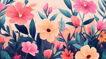 Hand-painted realistic floral  pattern background