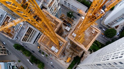 Aerial View of Urban Construction Site with Cranes
