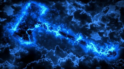 A Fiery Axe Blazing Through the Night Sky, Digital Art, Dark Blue Clouds, Fire, Thunder, Axe, Storm