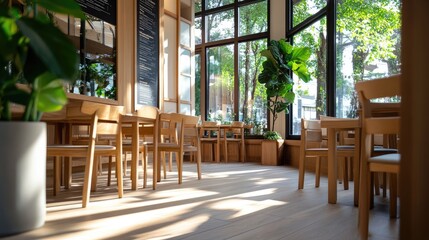 Obraz premium Bright and Airy Modern Restaurant Interior