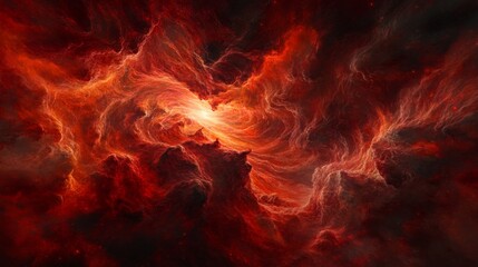 Fototapeta premium Fiery Nebula A Swirling Vortex of Red and Orange Hues, Digital Art, Space, Galaxy, Nebula, Stars, Cosmic