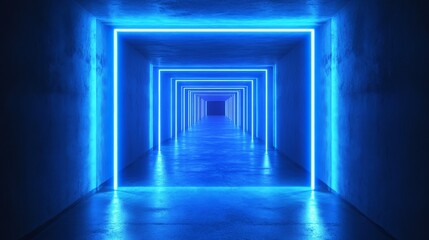 Fototapeta premium Neon Blue Corridor 3D Rendered Abstract Glowing Tunnel, Neon Light, Blue, Abstract, Neon Lights, Glowing Tunnel