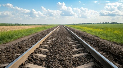 Perspective View of Railroad Tracks in Open Landscape