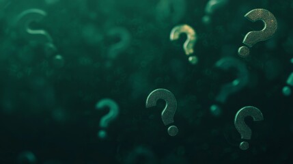 Curiosity represented by floating question marks against a dark green background for AI exploration