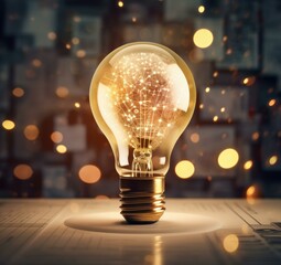 Glowing Light Bulb with Network Pattern - Innovation Concept