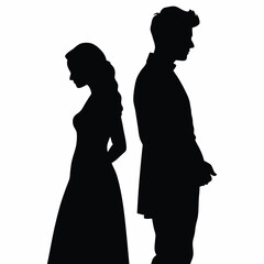 a black silhouette of a man and a woman standing side by side , silhouette vector illustration, 