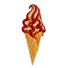 Colorful ice cream in a waffle cone. Summer desserts. Vector graphics.
