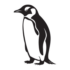 Penguin Silhouette Vector Art Illustration, Animal Isolated On White Background, Penguin Silhouette