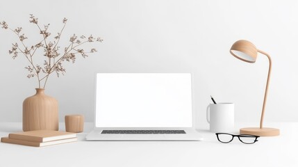 Fototapeta premium Minimalist Workspace with Laptop and Modern Decor