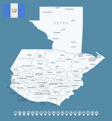 Fototapeta premium Guatemala - detailed country map with cities and regions. Infographic icons. Vector illustration.