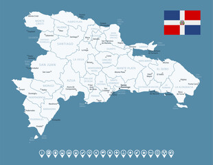 Dominican Republic - detailed country map with cities and regions. Infographic icons. Vector illustration.