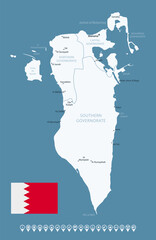 Obraz premium Bahrain - detailed country map with cities and regions. Infographic icons. Vector illustration.