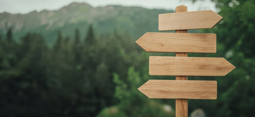 Wood arrow signs for tourists hiking