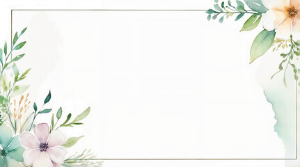Watercolor floral frame with delicate flowers and an inside border frame, including copy space.