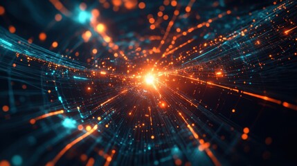 Naklejka premium A futuristic scene featuring glowing technology lines and illuminated nodes, creating a high-energy