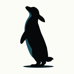 Obraz premium a penguin standing on its hind legs. The penguin is facing towards the right side of the image and its head is tilted slightly upwards, vector silhouette 
