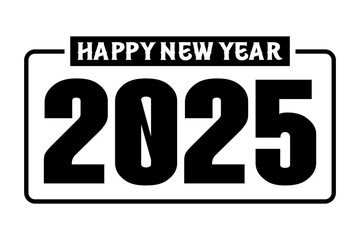 Happy new year 2025 banner black and white background vector, 2025 happy new year.