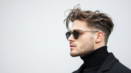 Fototapeta premium Stylish Young Man with Sunglasses and Modern Hairstyle