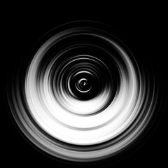 Black and white radial motion effect. Abstract rounded background. Grayscale curves and sphere.