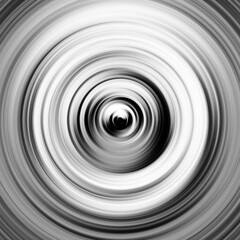Black and white radial motion effect. Abstract rounded background. Grayscale curves and sphere.