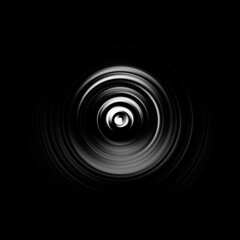 Black and white radial motion effect. Abstract rounded background. Grayscale curves and sphere.