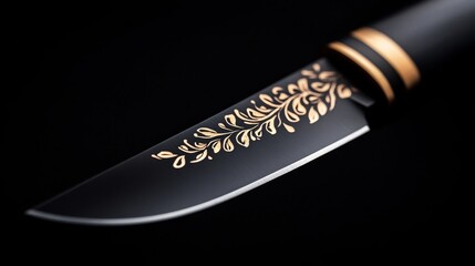 Elegant Black Knife with Decorative Gold Design