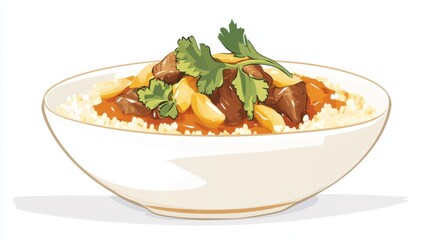 Illustration of Delicious Food on a Plate, Yummy Food Concept, Minimalist Flat Design, Clean White Background
