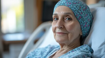 Senior patient receiving chemotherapy in a hospital bed, undergoing cancer treatment, on the road to recovery.