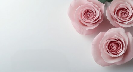 Fototapeta premium Three pink roses arranged elegantly on a light background celebrating beauty and nature's artistry