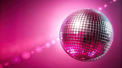 Obraz premium Shiny retro discoball pattern on pink background, party, shine, vibrant, reflection, modern, pink, nightlife, festive, 80s, vintage, discoball, design, colorful, glitter, texture