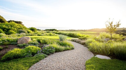 Serene Garden Pathway Amidst Lush Greenery