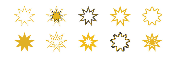 Bahai icon set. nine pointed baha vector symbol. persian star sign in black filled and outlined style.