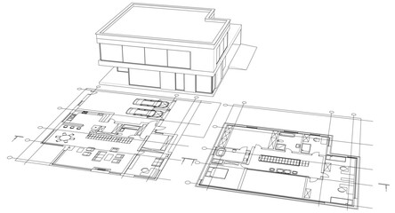 house architectural project sketch 3d illustration	
