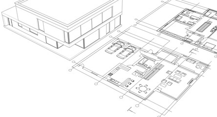 house architectural project sketch 3d illustration	
