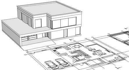 house architectural project sketch 3d illustration	
