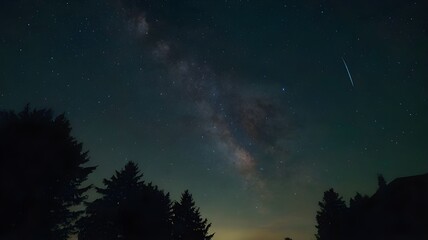 Beautiful starry night sky showcasing the Milky Way galaxy, with a sunset on the horizon, creating a breathtaking backdrop of glowing stars, perfect for wallpaper art