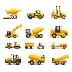 Yellow Construction Vehicles Collection Illustration