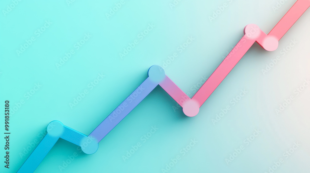 Poster colorful line graph illustrating a steady increase in data over time on a gradient background