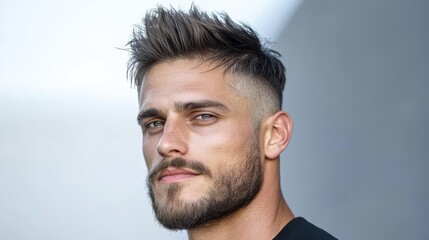 Obraz premium Stylish Man with Modern Haircut and Beard Close-Up