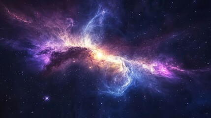 Obraz premium cosmic aurora nebula swirling galaxies newborn stars prismatic dust clouds infinite universe panorama