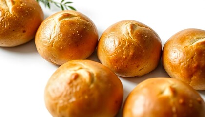  Bread rolls small buns isolated on white background, Thanksgiving holiday dinner rolls, offering delicious, fresh-baked buns for festive meals created with generative ai